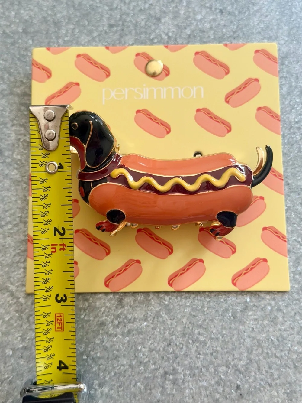 Persimmon Dachshund Hot Dog Hair Clip Metal Claw Doxie Halloween Costume BBQ NWT